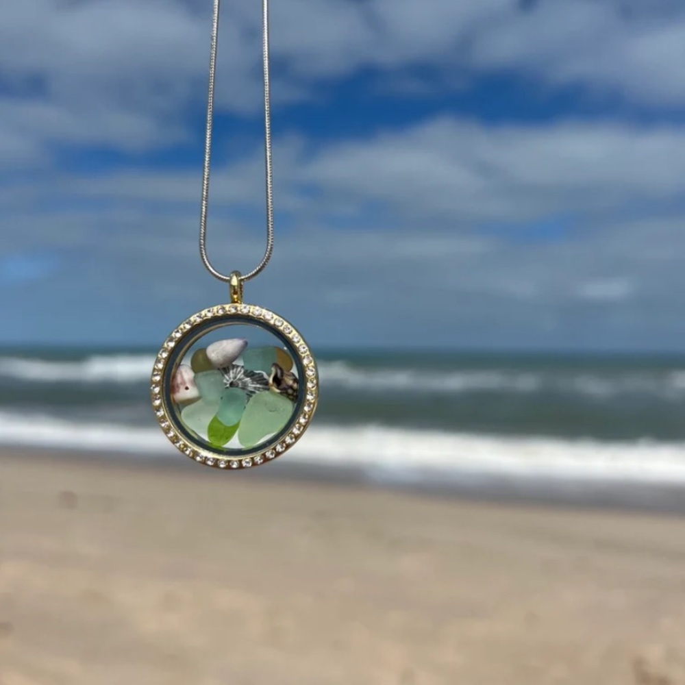 Hawaii Gold Bling Seaglass Pendant Necklace